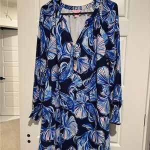 Lilly Pulitzer Navy and Blue Floral Long Sleeve Dress